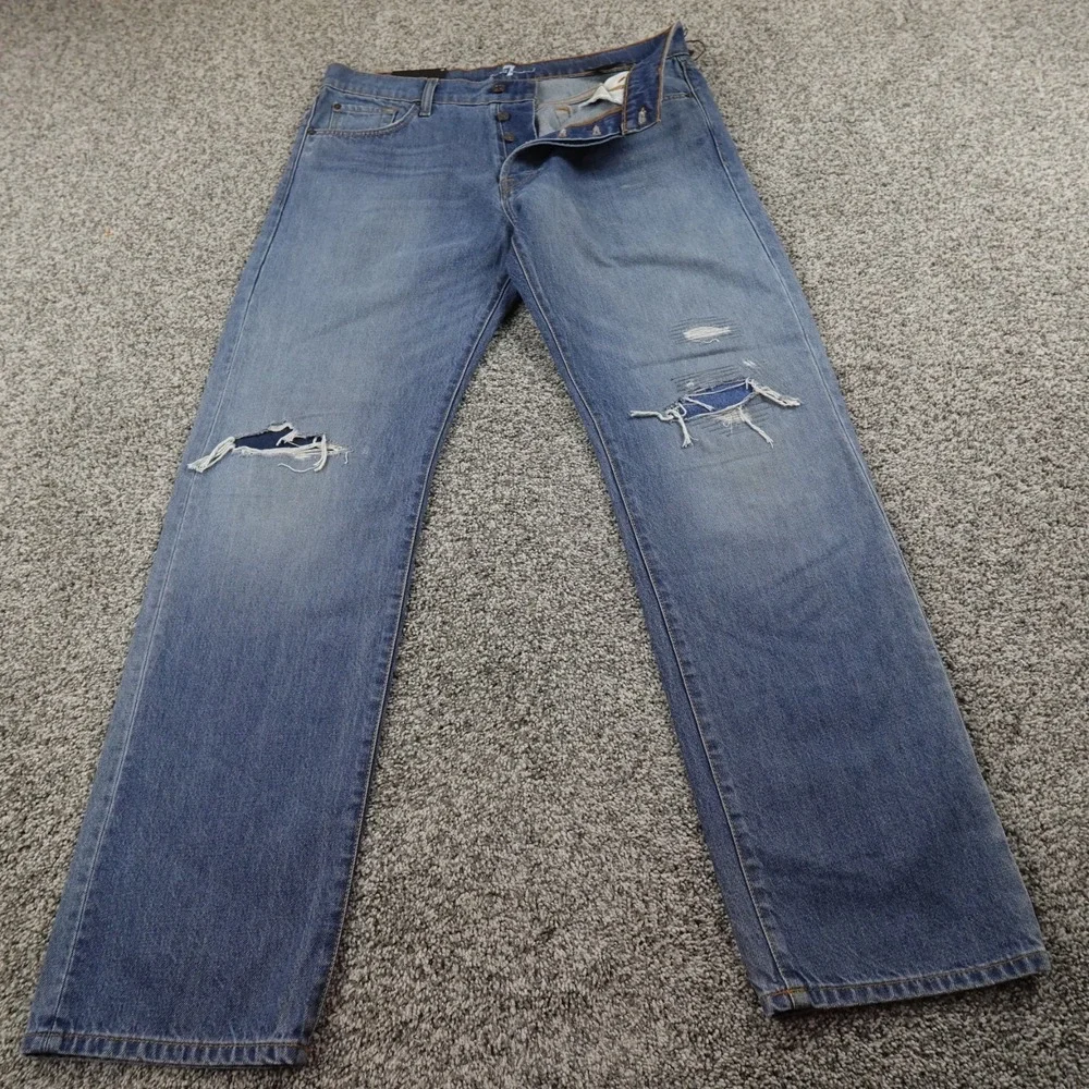 NEW 7 For All Mankind Jeans Mens 34X32 Dark Blue Denim Vintage Straight‎ Pants